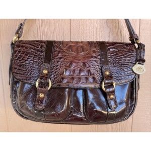 Brahmin Brown Croc Textured Leather Soulder Bag Purse